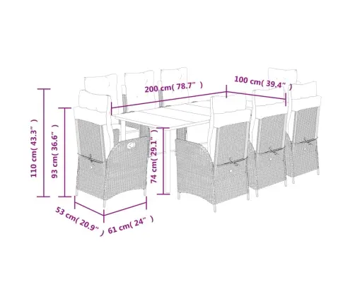 9-Daļīgs Dārza Mēbeļu Komplekts, Matrači,Gaiši Pelēka Pe Pinums Vidaxl