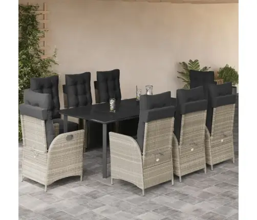 9-Daļīgs Dārza Mēbeļu Komplekts, Matrači,Gaiši Pelēka Pe Pinums Vidaxl