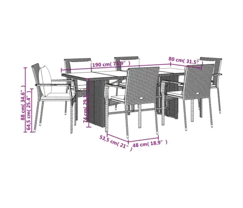 7-Osaline Aiamööblikomplekt Patjadega, Must, Polürotang