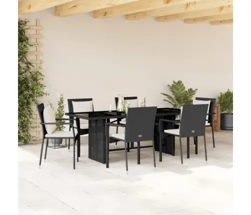 7-Osaline Aiamööblikomplekt Patjadega, Must, Polürotang