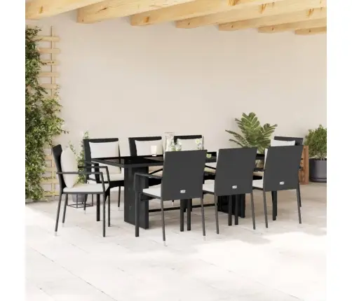 9-Daļīgs Dārza Mēbeļu Komplekts, Matrači, Melns, Pe Rotangpalma Vidaxl