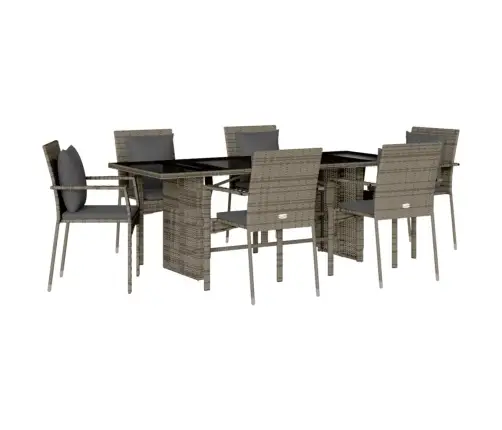 7-Daļīgs Dārza Mēbeļu Komplekts, Matrači, Pelēka Pe Rotangpalma Vidaxl