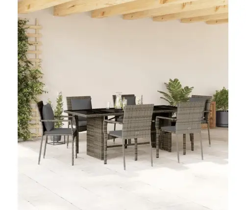 7-Daļīgs Dārza Mēbeļu Komplekts, Matrači, Pelēka Pe Rotangpalma Vidaxl