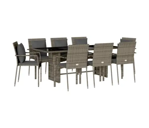 9-Osaline Aiamööbli Komplekt Patjadega, Hall, Polürotang