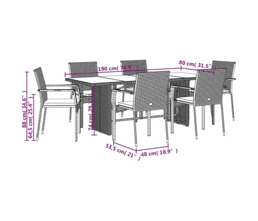 7-Daļīgs Dārza Mēbeļu Komplekts, Matrači, Pelēka Pe Rotangpalma Vidaxl