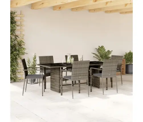 7-Daļīgs Dārza Mēbeļu Komplekts, Matrači, Pelēka Pe Rotangpalma Vidaxl