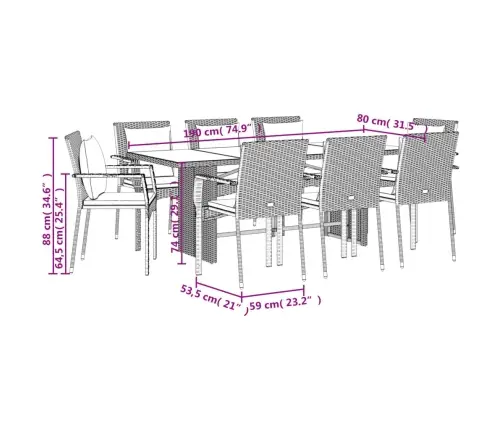 9-Daļīgs Dārza Mēbeļu Komplekts, Matrači, Melns, Pe Rotangpalma Vidaxl