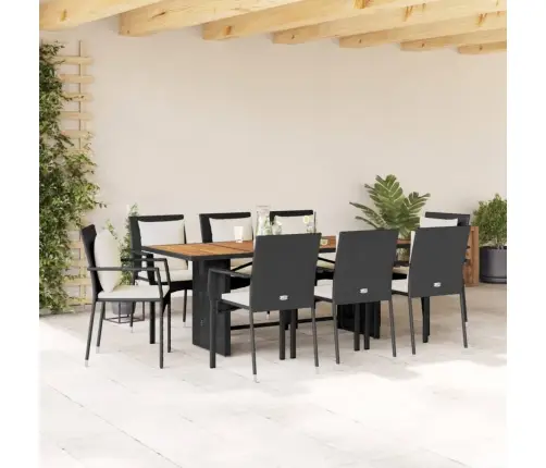 9-Daļīgs Dārza Mēbeļu Komplekts, Matrači, Melns, Pe Rotangpalma Vidaxl