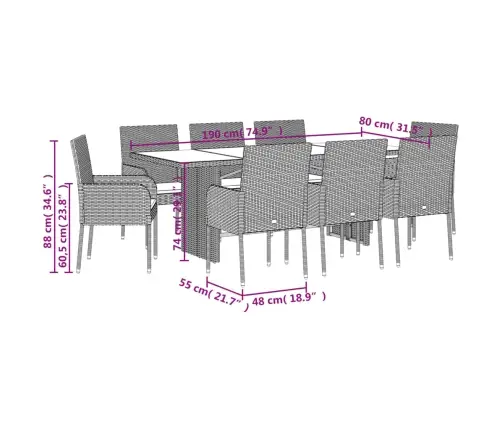9-Osaline Aiamööbli Komplekt Patjadega, Hall, Polürotang