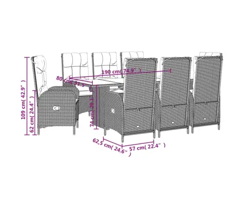 9-Daļīgs Dārza Mēbeļu Komplekts, Matrači, Melns, Pe Rotangpalma Vidaxl