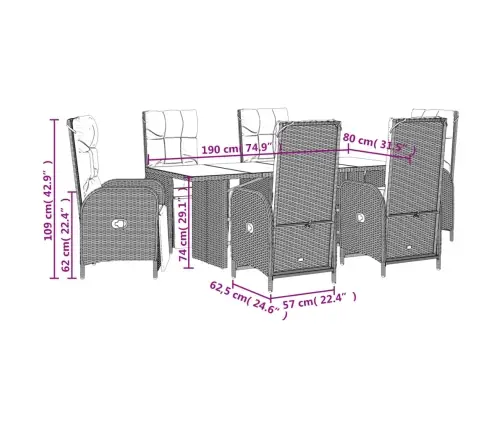 7-Daļīgs Dārza Mēbeļu Komplekts Ar Matračiem, Pe Rotangpalma Vidaxl