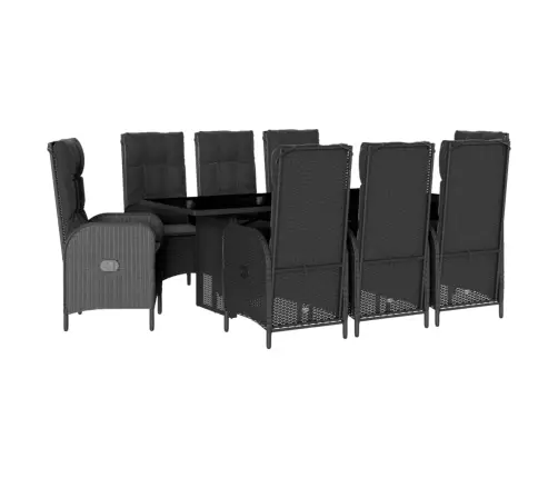 9-Daļīgs Dārza Mēbeļu Komplekts, Matrači, Melns, Pe Rotangpalma Vidaxl