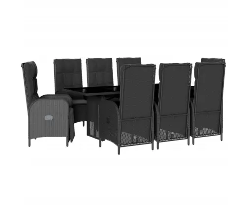 9-Daļīgs Dārza Mēbeļu Komplekts, Matrači, Melns, Pe Rotangpalma Vidaxl