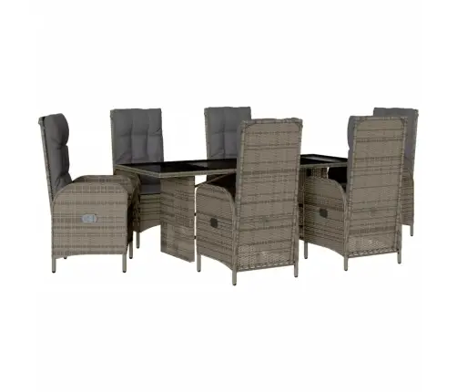 7-Daļīgs Dārza Mēbeļu Komplekts, Matrači, Pelēka Pe Rotangpalma Vidaxl