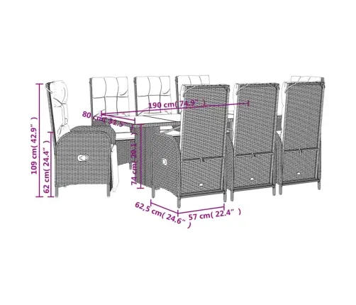 9-Daļīgs Dārza Mēbeļu Komplekts Ar Matračiem, Pe Rotangpalma Vidaxl