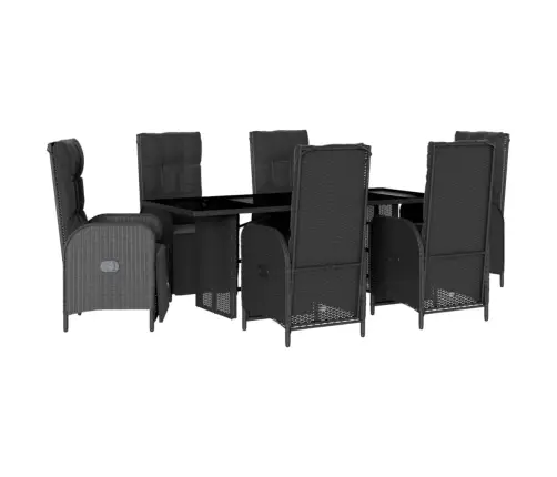 7-Osaline Aiamööblikomplekt Patjadega, Must, Polürotang