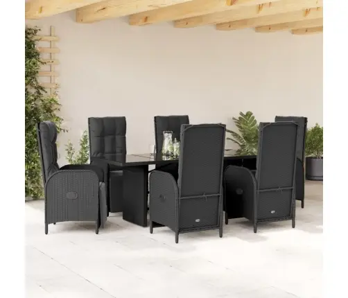 7-Osaline Aiamööblikomplekt Patjadega, Must, Polürotang