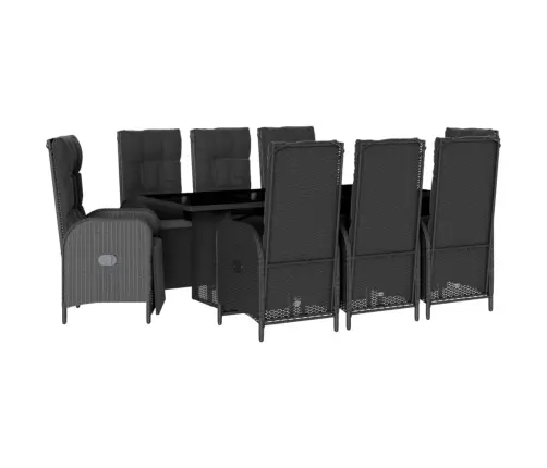9-Daļīgs Dārza Mēbeļu Komplekts, Matrači, Melns, Pe Rotangpalma Vidaxl