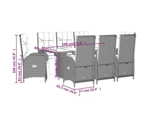 9-Daļīgs Dārza Mēbeļu Komplekts, Matrači, Melns, Pe Rotangpalma Vidaxl