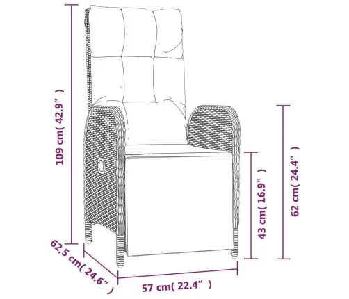 9-Daļīgs Dārza Mēbeļu Komplekts, Matrači, Melns, Pe Rotangpalma Vidaxl