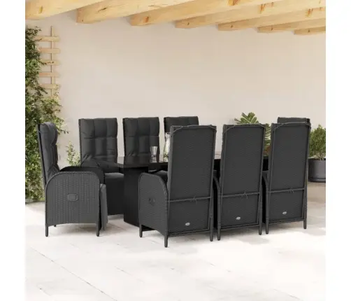 9-Daļīgs Dārza Mēbeļu Komplekts, Matrači, Melns, Pe Rotangpalma Vidaxl