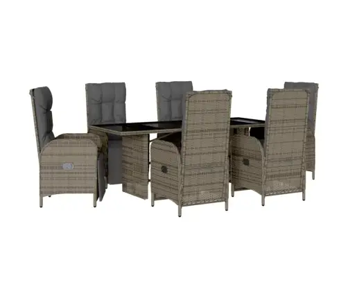 Sodo Komplektas Su Pagalvėlėmis, 7 Dalių, Pilkas, Poliratanas