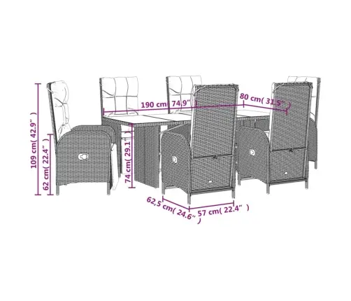 Sodo Komplektas Su Pagalvėlėmis, 7 Dalių, Pilkas, Poliratanas