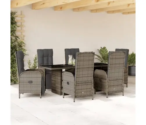 Sodo Komplektas Su Pagalvėlėmis, 7 Dalių, Pilkas, Poliratanas