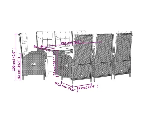 9-Daļīgs Dārza Mēbeļu Komplekts Ar Matračiem, Pe Rotangpalma Vidaxl