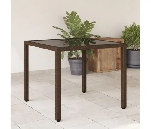 Dārza Galds Ar Stikla Virsmu, 90X90X75 Cm, Brūna Pe Rotangpalma Vidaxl