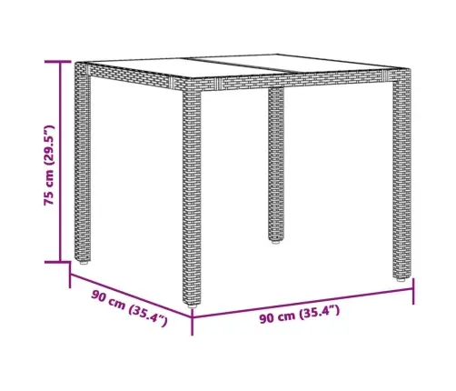 Dārza Galds Ar Stikla Virsmu, 90X90X75Cm, Pelēka Pe Rotangpalma Vidaxl