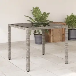 Dārza Galds Ar Stikla Virsmu, 90X90X75Cm, Pelēka Pe Rotangpalma Vidaxl