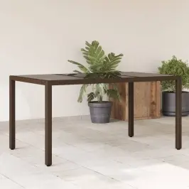 Dārza Galds, Stikla Virsma, Brūns, 150X90X75 Cm, Pe Rotangpalma Vidaxl