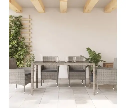 Dārza Galds, Stikla Virsma, Pelēks, 150X90X75Cm, Pe Rotangpalma Vidaxl