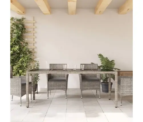 Stalas Su Stikliniu Stalviršiu, Pilkas, 190X90X75, Poliratanas