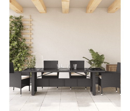 Stalas Su Stikliniu Stalviršiu, Juodas, 240X90X75cm Pe Ratanas