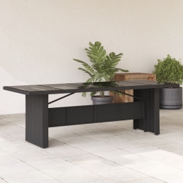 Stalas Su Stikliniu Stalviršiu, Juodas, 240X90X75cm Pe Ratanas
