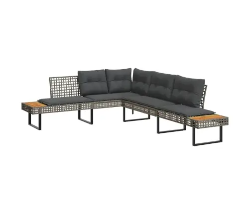 Sodo Sofa Su Pagalvėlėmis, Pilka, Poliratanas/Akacija, L Formos