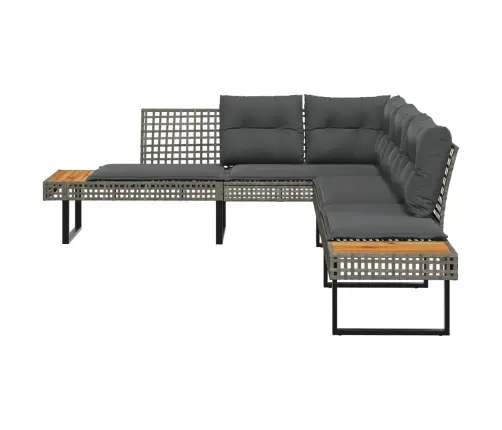 Sodo Sofa Su Pagalvėlėmis, Pilka, Poliratanas/Akacija, L Formos