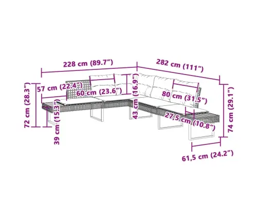Sodo Sofa Su Pagalvėlėmis, Pilka, Poliratanas/Akacija, L Formos
