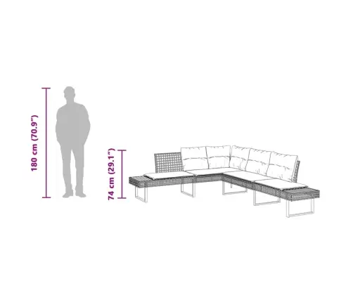 Sodo Sofa Su Pagalvėlėmis, Pilka, Poliratanas/Akacija, L Formos