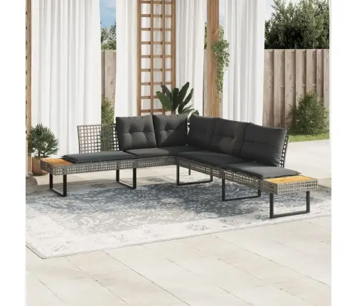 Sodo Sofa Su Pagalvėlėmis, Pilka, Poliratanas/Akacija, L Formos