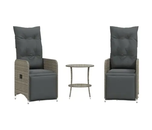 Atlošiamos Sodo Kėdės Su Staliuku, 2Vnt., Pilkos, Poliratanas