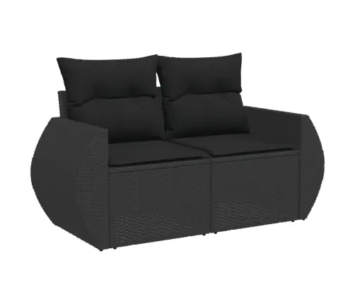 Dvivietė Sodo Sofa Su Pagalvėlėmis, Juodos Spalvos, Poliratanas Dvivietė Sodo Sofa Su Pagalvėlėmis, Juodos Spalvos, Poliratanas
