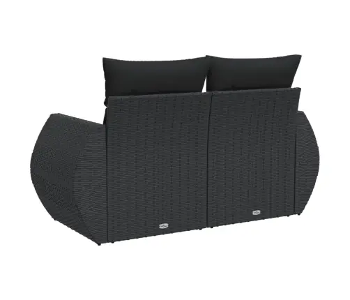 Dvivietė Sodo Sofa Su Pagalvėlėmis, Juodos Spalvos, Poliratanas Dvivietė Sodo Sofa Su Pagalvėlėmis, Juodos Spalvos, Poliratanas