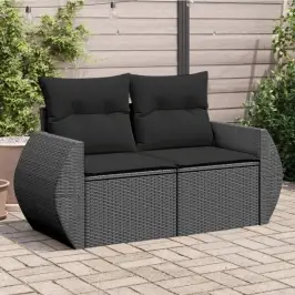 Dvivietė Sodo Sofa Su Pagalvėlėmis, Juodos Spalvos, Poliratanas