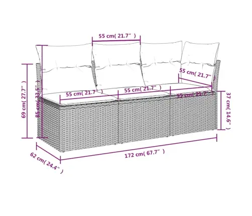 Trīsvietīgs Dārza Dīvāns Ar Matračiem, Melna Pe Rotangpalma Vidaxl