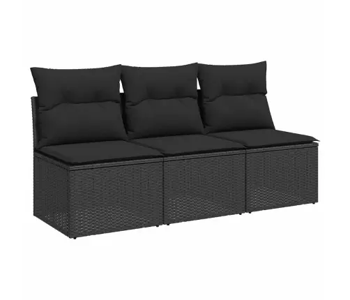 Sodo Sofa Su Pagalvėlėmis, 3 Sėdimos Vietos, Juodas, Polirotangas