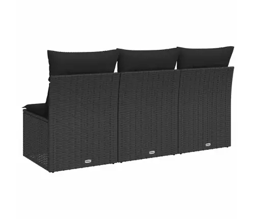 Sodo Sofa Su Pagalvėlėmis, 3 Sėdimos Vietos, Juodas, Polirotangas