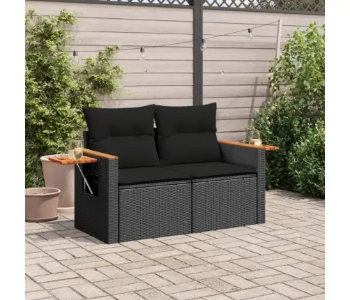 Divvietīgs Dārza Dīvāns Ar Matračiem, Melna Pe Rotangpalma Vidaxl